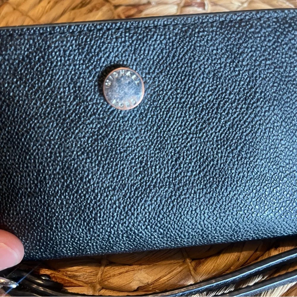 Michael Kors Black Saffiano Leather Wristlet Wallet Zip Snap MK Logo